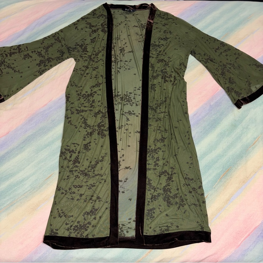NWT Disturbia Jael Flocked Longline Mesh Kimono size L - Picture 6 of 10